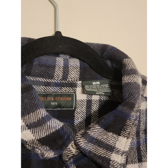 VINTAGE FIELD & STREAM MENS MEDIUM BLUE PATTERN FLANNEL VINTAGE - Picture 2 of 4